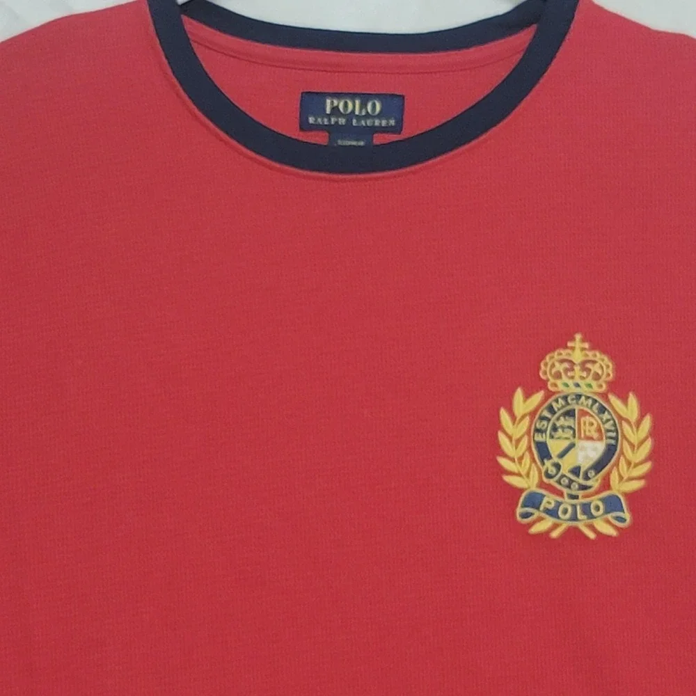 Polo Ralph Lauren Shirt Mens Large Red Navy Crest Long Sleeve Crewneck Sleepwear